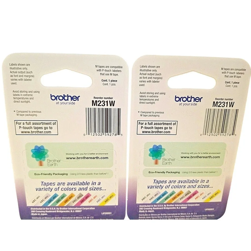 2pk Brother P-Touch M-231 Label Tape 1/2